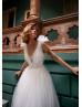Beaded Ivory Lace Tulle Pearl Buttons Back Wedding Dress
